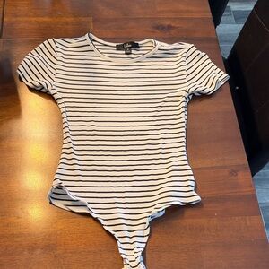 Lulu's Black and White Striped Bodysuit